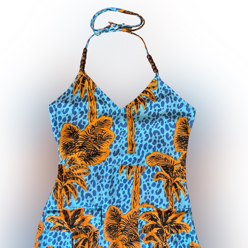 True Destinations Halter Maxi Dress Medium Resort Tropical Cotton Vacation Beads - Picture 2 of 15